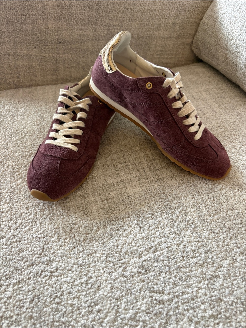 Dolce Vita Burgundy Suede Low-Top Sneakers with Cream Laces